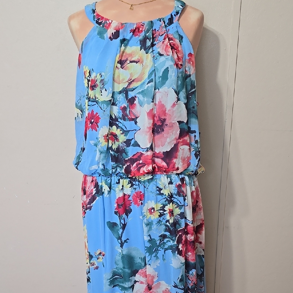 Floral Blue Sleeveless Dress